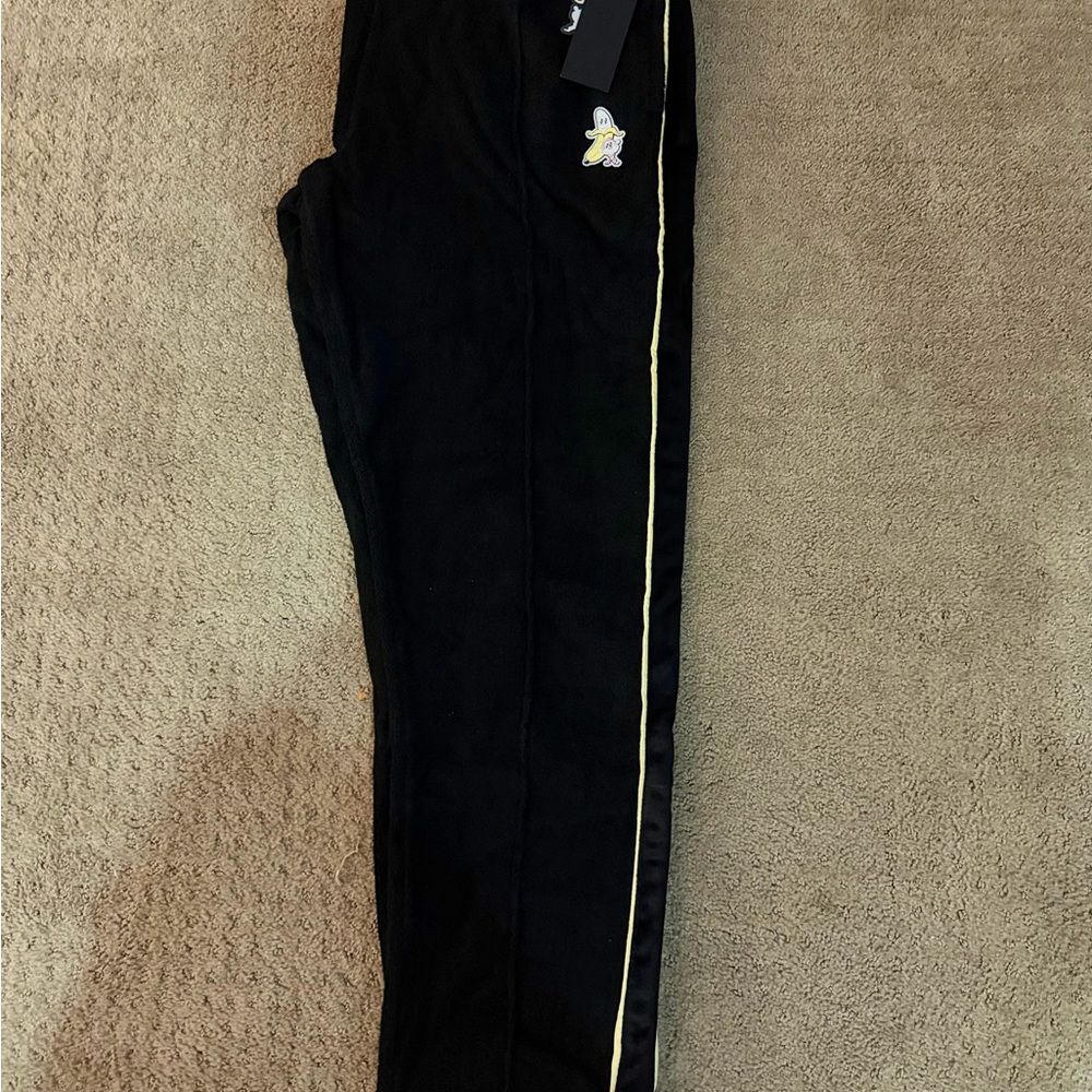 NWT Bananas Monkey Black Yellow Terry Velvet Track Pants Joggers Sweatpants